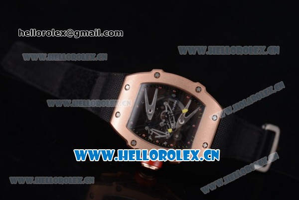 Richard Mille RM027-2 Miyota 9015 Automatic Rose Gold Case with Skeleton Dial Dot Markers and Black Nylon Strap - Click Image to Close